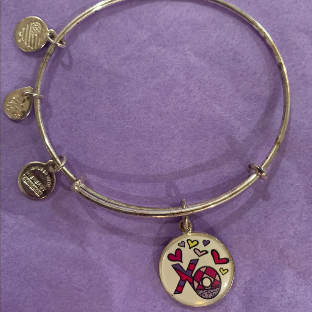 Alex and Ani Charm Silver Bangle Bracelet with XO Charm